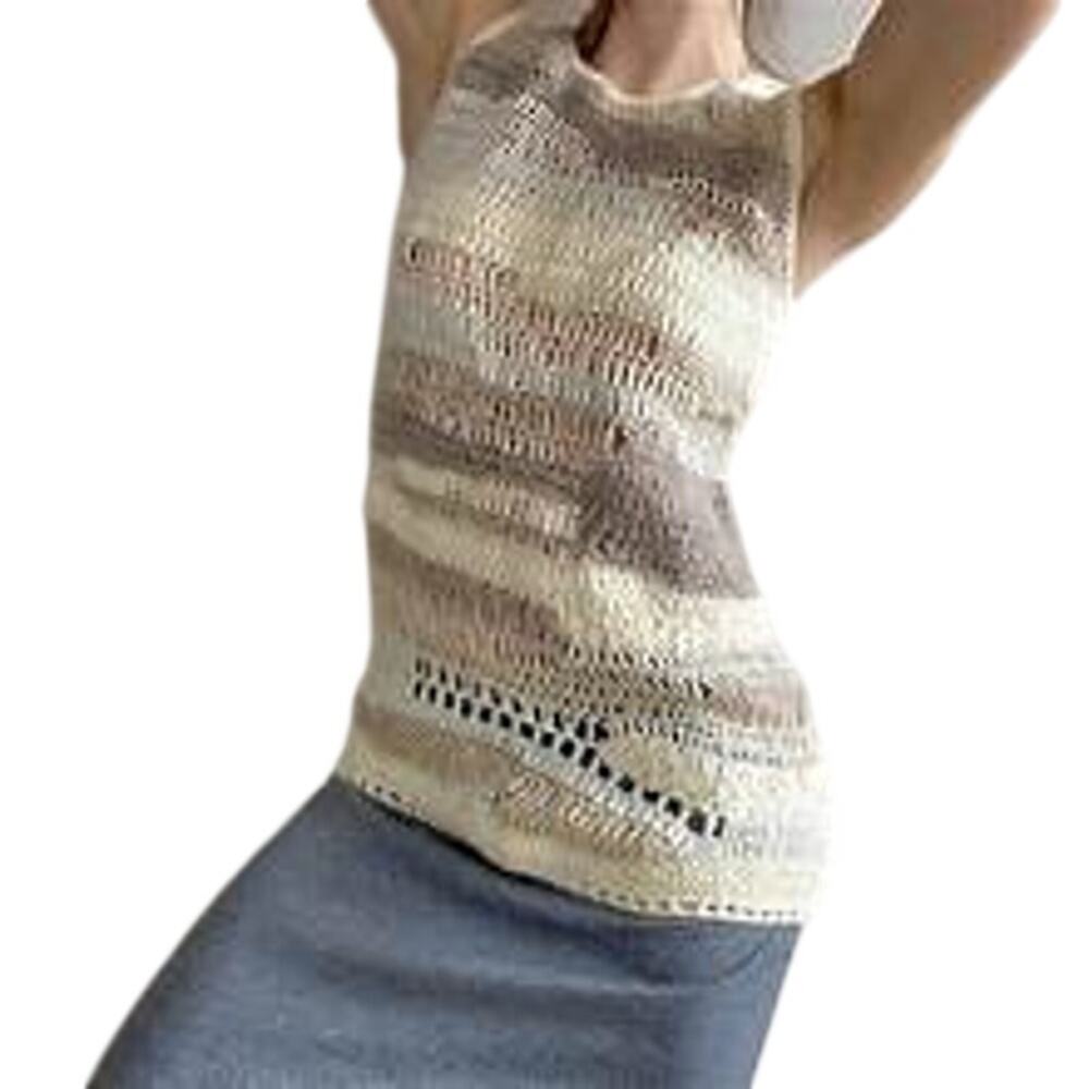 Anthropologie FAR AWAY FROM CLOSE Distressed Crochet Top Angora Sweater Size M